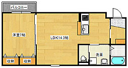 広島電鉄2系統 稲荷町駅 徒歩4分の賃貸マンション 1階1LDKの間取り