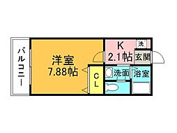 JR可部線 古市橋駅 徒歩7分の賃貸アパート 2階1Kの間取り