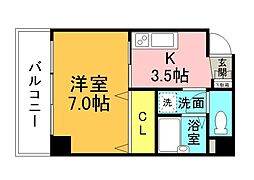 広島電鉄5系統 比治山橋駅 徒歩7分の賃貸マンション 3階1Kの間取り