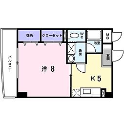 広島電鉄8系統 横川一丁目駅 徒歩9分の賃貸マンション 9階1DKの間取り