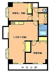 広島高速交通アストラムライン 中筋駅 徒歩14分の賃貸マンション 4階2LDKの間取り