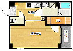 広島電鉄1系統 日赤病院前駅 徒歩5分の賃貸マンション 8階1Kの間取り