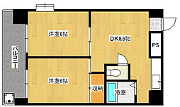 JR山陽本線 向洋駅 徒歩24分の賃貸マンション 4階2DKの間取り