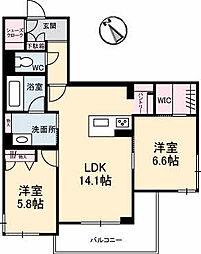 JR呉線 向洋駅 徒歩17分の賃貸マンション 3階2LDKの間取り