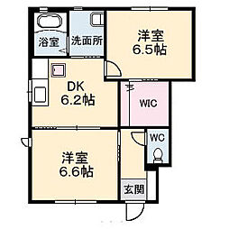 JR可部線 七軒茶屋駅 徒歩8分の賃貸アパート 1階2DKの間取り