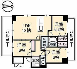 JR可部線 緑井駅 徒歩9分の賃貸マンション 5階3LDKの間取り