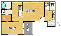 広島電鉄1系統 県病院前駅 徒歩10分の賃貸マンション 2階1LDKの間取り