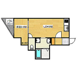 広島電鉄1系統 御幸橋駅 徒歩5分の賃貸アパート 2階1LDKの間取り