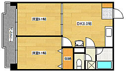 JR呉線 向洋駅 徒歩23分の賃貸マンション 2階2DKの間取り