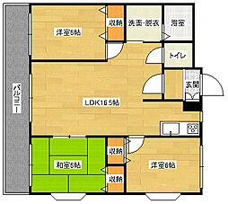 JR可部線 梅林駅 徒歩4分の賃貸マンション 1階3LDKの間取り