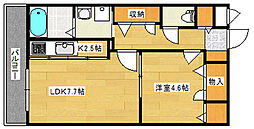 広島電鉄宮島線 東高須駅 徒歩4分の賃貸アパート 2階1LDKの間取り