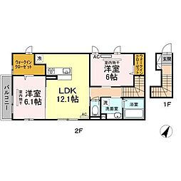 広島電鉄2系統 広電西広島(己斐)駅 徒歩12分の賃貸アパート 2階2LDKの間取り