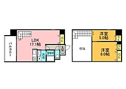 広島電鉄5系統 南区役所前駅 徒歩7分の賃貸マンション 9階2LDKの間取り