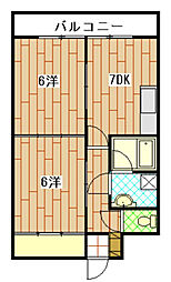 JR山陽本線 横川駅 徒歩6分の賃貸マンション 5階2DKの間取り