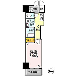広島電鉄2系統 本川町駅 徒歩2分の賃貸マンション 9階1Kの間取り