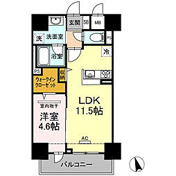 広島電鉄1系統 中電前駅 徒歩3分の賃貸マンション 2階1LDKの間取り