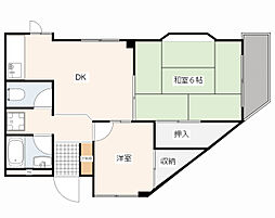 広島高速交通アストラムライン 不動院前駅 徒歩14分の賃貸マンション 4階2DKの間取り