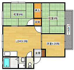 広島電鉄宮島線 東高須駅 徒歩9分の賃貸アパート 2階3LDKの間取り