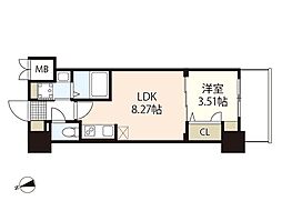 広島電鉄2系統 天満町駅 徒歩3分の賃貸マンション 10階1LDKの間取り