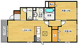 広島高速交通アストラムライン 中筋駅 徒歩11分の賃貸アパート 1階2LDKの間取り