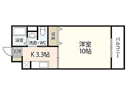 JR呉線 矢野駅 徒歩8分の賃貸マンション 2階1Kの間取り