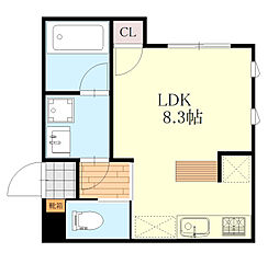 JR可部線 下祇園駅 徒歩10分の賃貸マンション 1階ワンルームの間取り