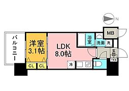 広島電鉄1系統 市役所前駅 徒歩7分の賃貸マンション 10階1LDKの間取り