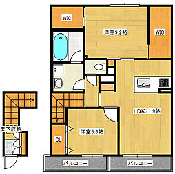 広島電鉄宮島線 古江駅 徒歩7分の賃貸アパート 2階2LDKの間取り