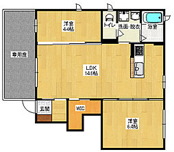 JR可部線 上八木駅 徒歩5分の賃貸アパート 1階2LDKの間取り