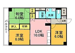広島電鉄8系統 舟入南駅 徒歩7分の賃貸マンション 6階3LDKの間取り