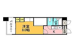 広島電鉄1系統 鷹野橋駅 徒歩7分の賃貸マンション 15階1Kの間取り