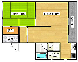 広島電鉄5系統 南区役所前駅 徒歩6分の賃貸マンション 2階2LDKの間取り