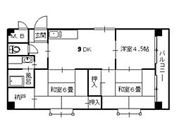 広島電鉄8系統 舟入町駅 徒歩7分の賃貸マンション 2階3DKの間取り