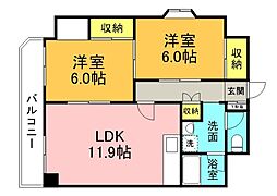 広島電鉄8系統 舟入町駅 徒歩1分の賃貸マンション 7階2LDKの間取り