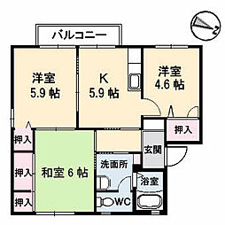 JR呉線 矢野駅 徒歩19分の賃貸アパート 1階3Kの間取り