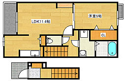 広島電鉄8系統 舟入川口町駅 徒歩10分の賃貸アパート 2階1LDKの間取り