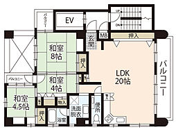 JR可部線 横川駅 徒歩8分の賃貸マンション 6階3LDKの間取り