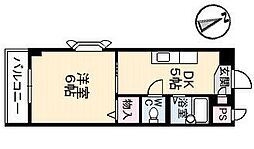 JR山陽本線 向洋駅 徒歩5分の賃貸マンション 2階1DKの間取り