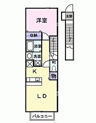 JR山陽本線 向洋駅 徒歩27分の賃貸アパート 2階1LDKの間取り