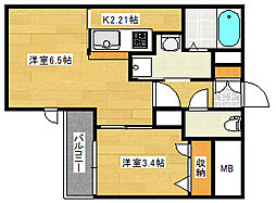 広島電鉄宮島線 東高須駅 徒歩17分の賃貸マンション 2階1LDKの間取り