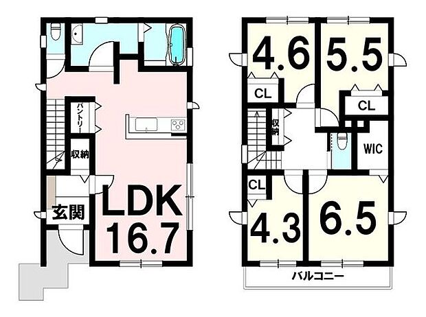 リビング16.72階洋室（6.5、5.5、4.6、4.3）