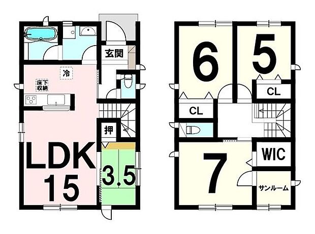 LDK15　和室3.5　洋室5・6・7