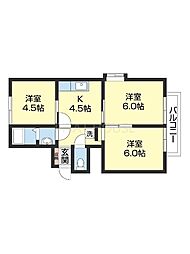 コープ砂山 2階3DKの間取り