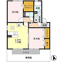 カーサ ロッソ 1階2LDKの間取り