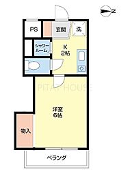 ラヴニール 2階1Kの間取り