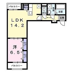 プラージュ 2階1LDKの間取り