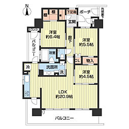 サーパス和歌山駅前 5階3LDKの間取り