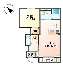 サン・モール松江 1階1LDKの間取り