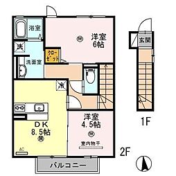 D-roomシルクマム 2階2DKの間取り