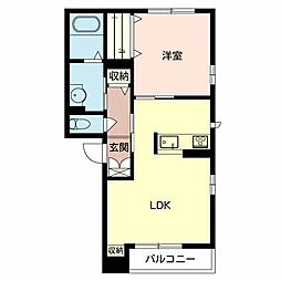 シャーメゾンWILL 2階1LDKの間取り